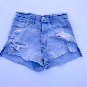 Abercrombie High Rise Light Wash Distressed Jean Shorts Size 25